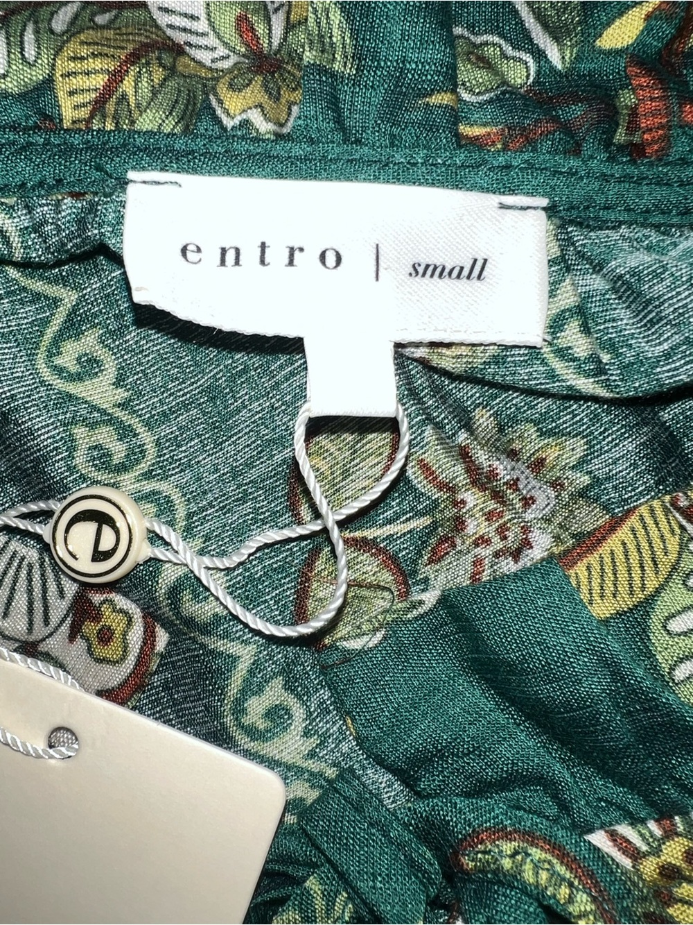NWT Entro Green Boho Tassel Peasant Blouse size small - Picture 7 of 10